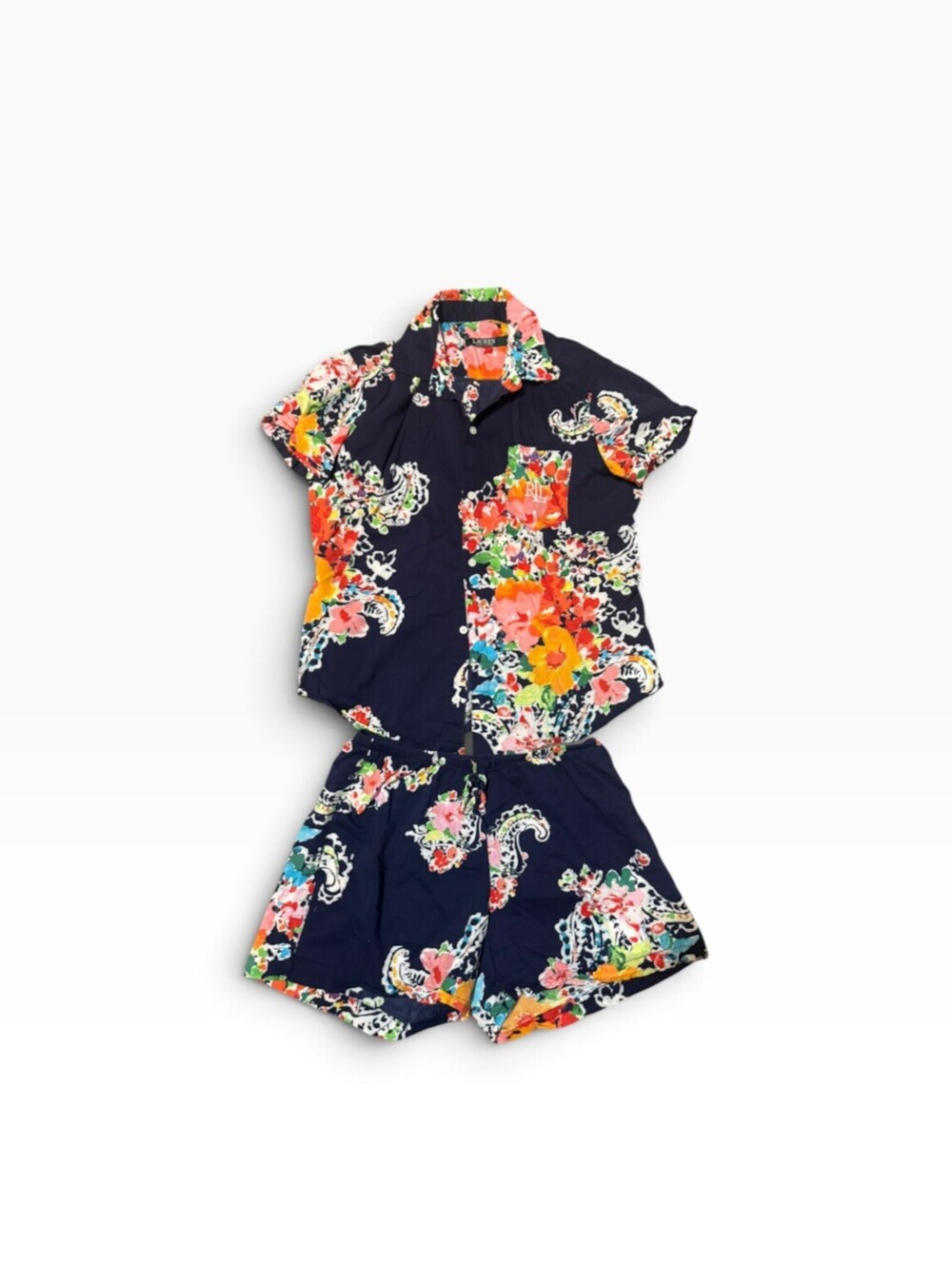 Lauren Ralph Lauren Floral Print Two-Piece Outfit PJ Set Size Small Green Label
